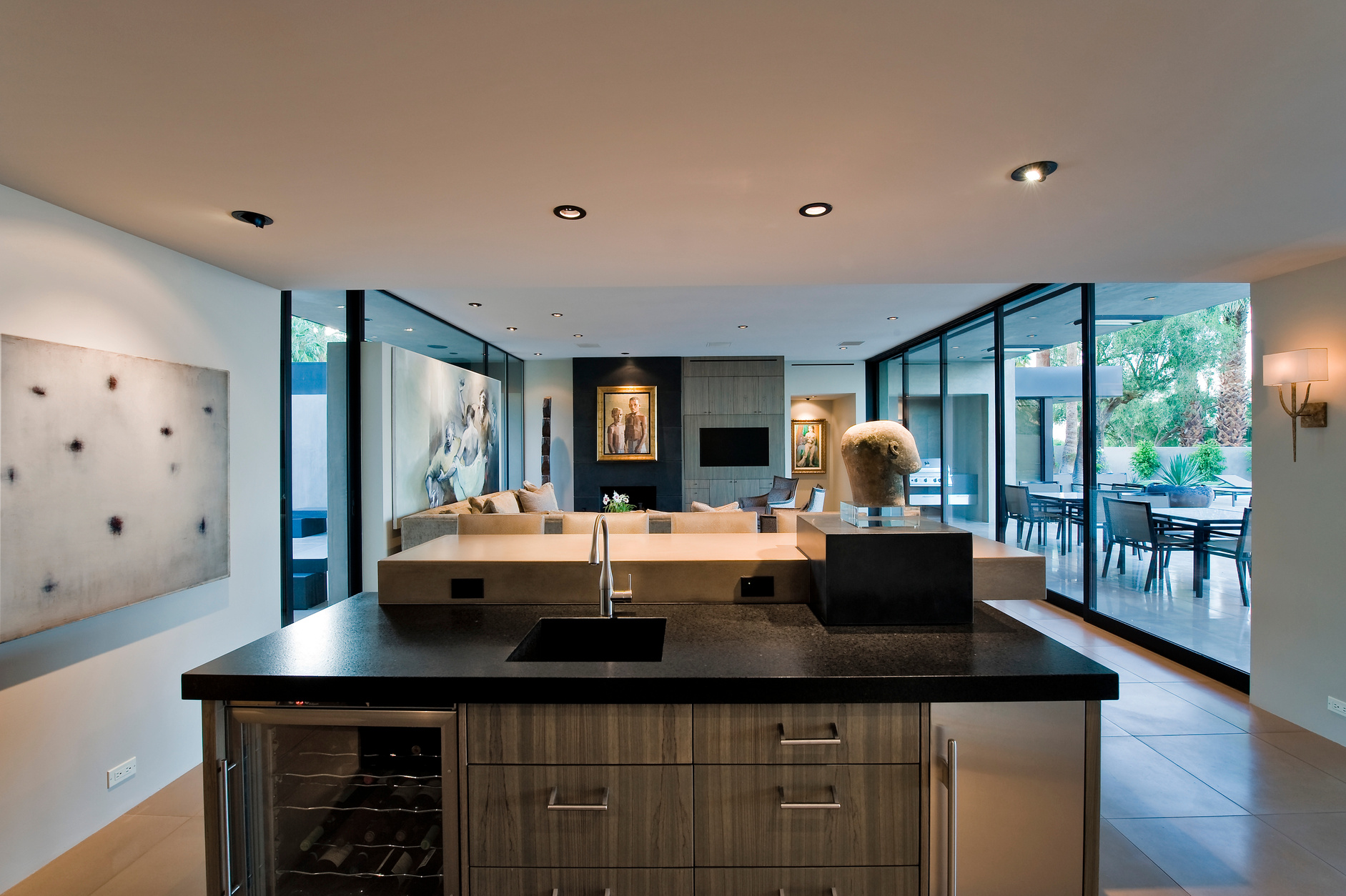 Modern kitchen with view of patio